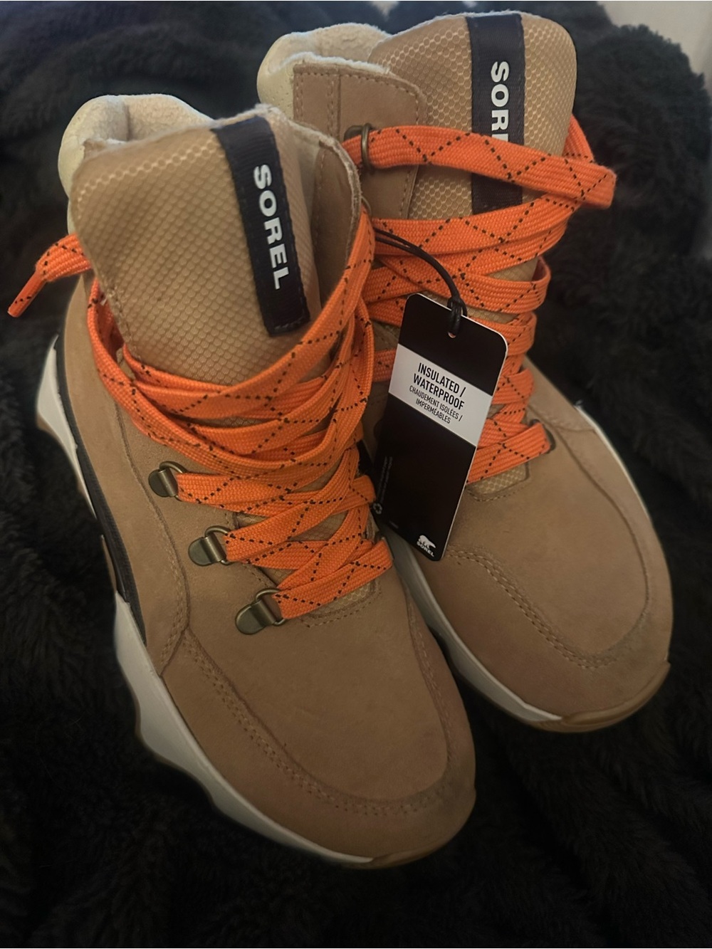 Sorel Women's Tan Boots with Bright Orange Laces